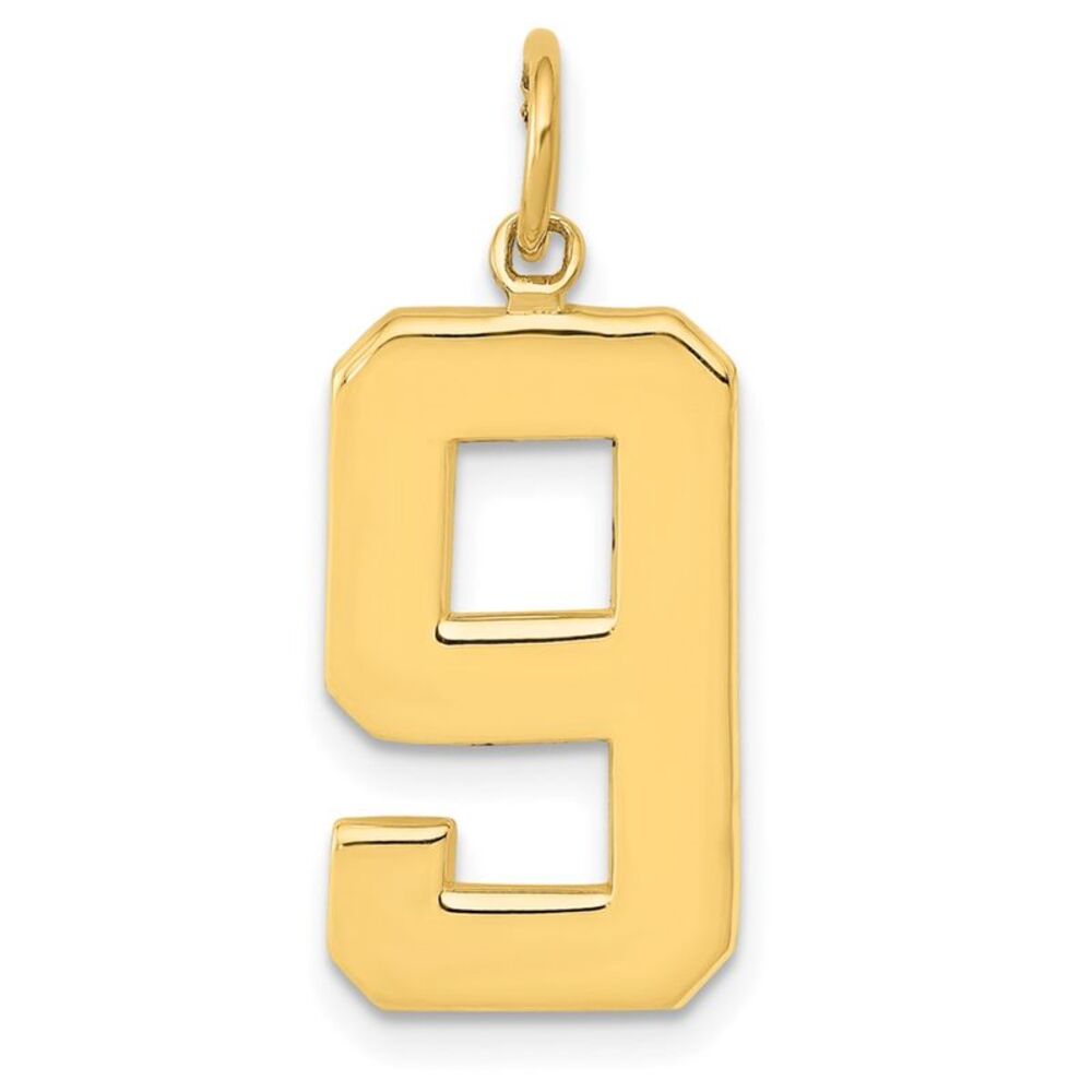 14k Yellow Gold, Athletic Collection, Large Polished Number 9 Pendant